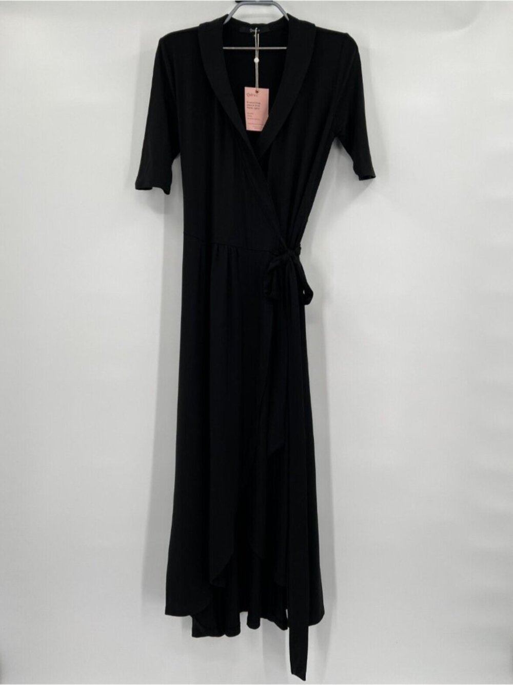 Quince Women’s Black Tencel Jersey True Wrap Dress Midi sz S NWT Short Sleeve